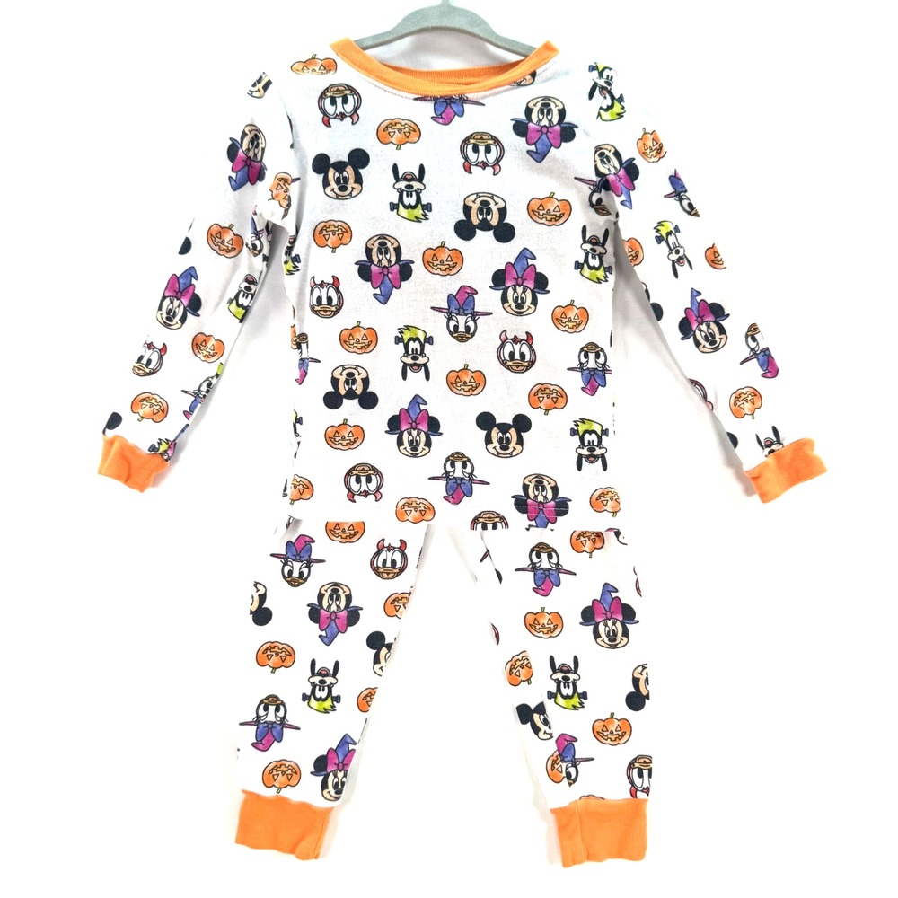 Disney Halloween Pajamas 4T Mickey Minnie Pumpkins 100% Cotton Unisex‎ 2pc